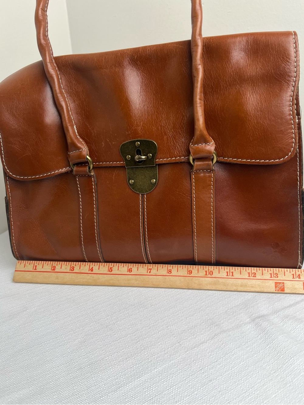 Patricia Nash Vienna Chestnut Brown Leather Satchel with Brass Twist Lock - Picture 10 of 12